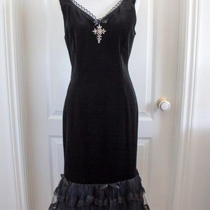 BLACK VELVET GOTHIC LACE TUILE DRESS CROSS Size Small Medium